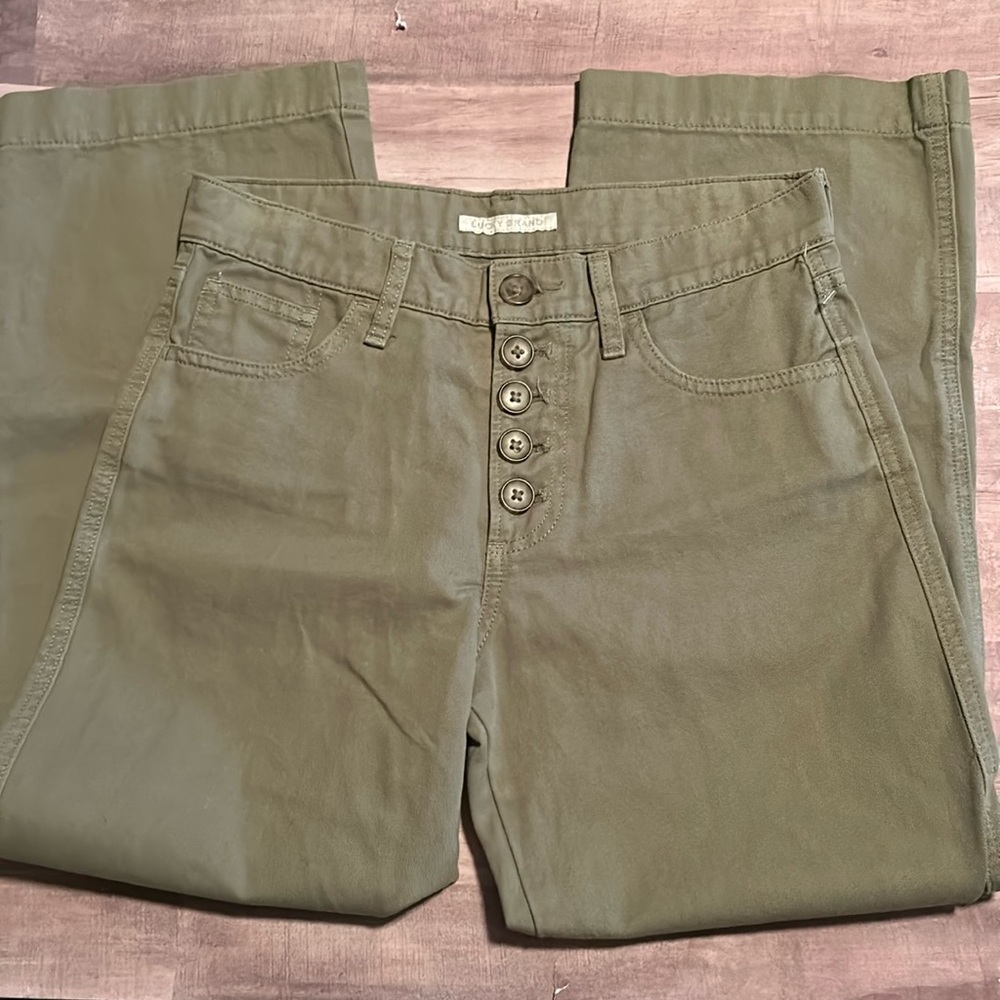 Lucky Brand Soft Olive Midrise Crop Wide Leg Pants 0/25 EUC